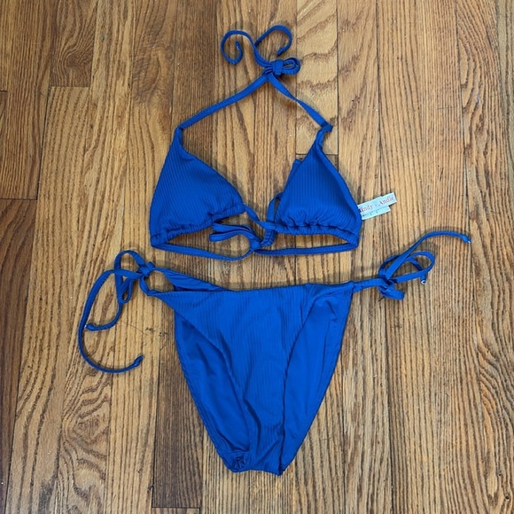 Andie String Bikini Set Ribbed Mazarine Blue size S NWOT - Picture 2 of 8